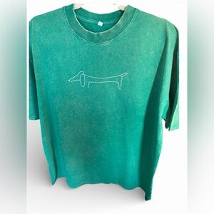 NEW Stonewashed Oversized Green Dachshund Outline Graphic T-Shirt